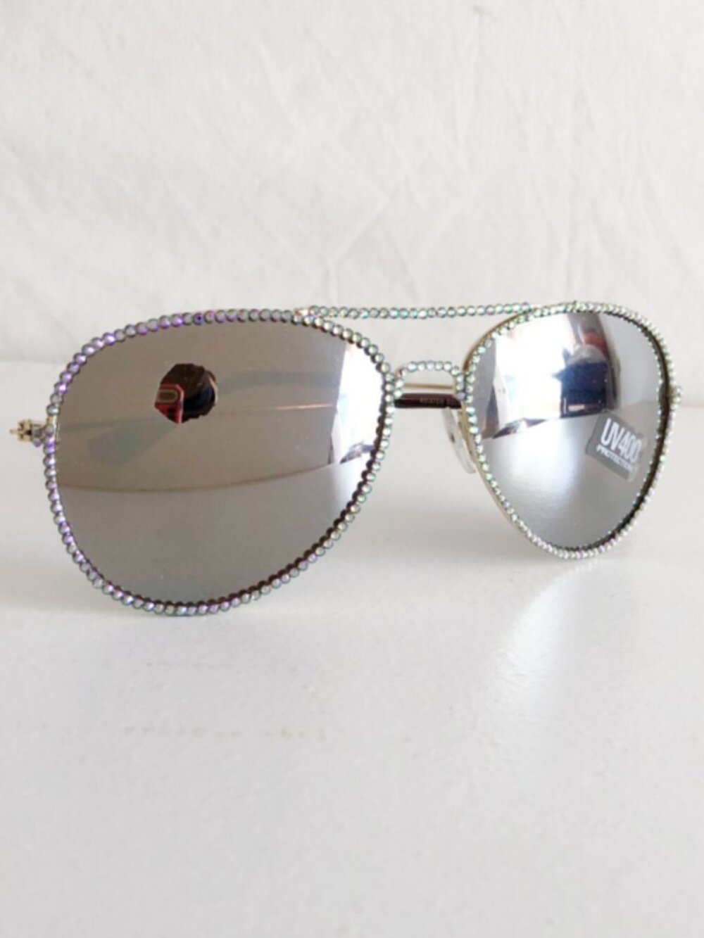 Classic Silver Aviator Sunglasses Swarovski Crystal Embellished
